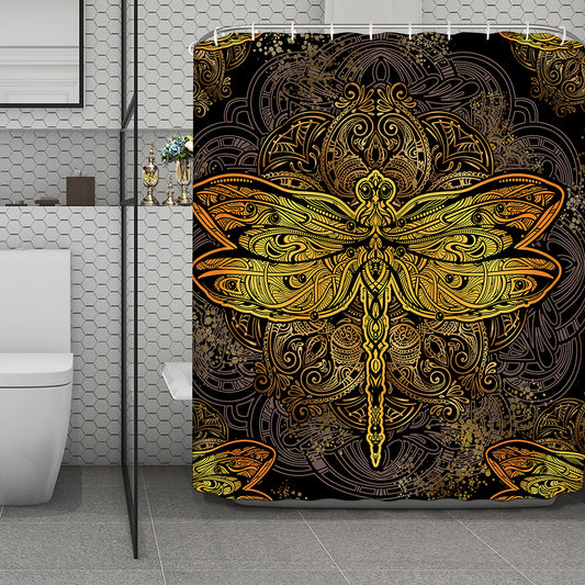 Gold Boho Dragonfly Print Polyester Shower Curtain