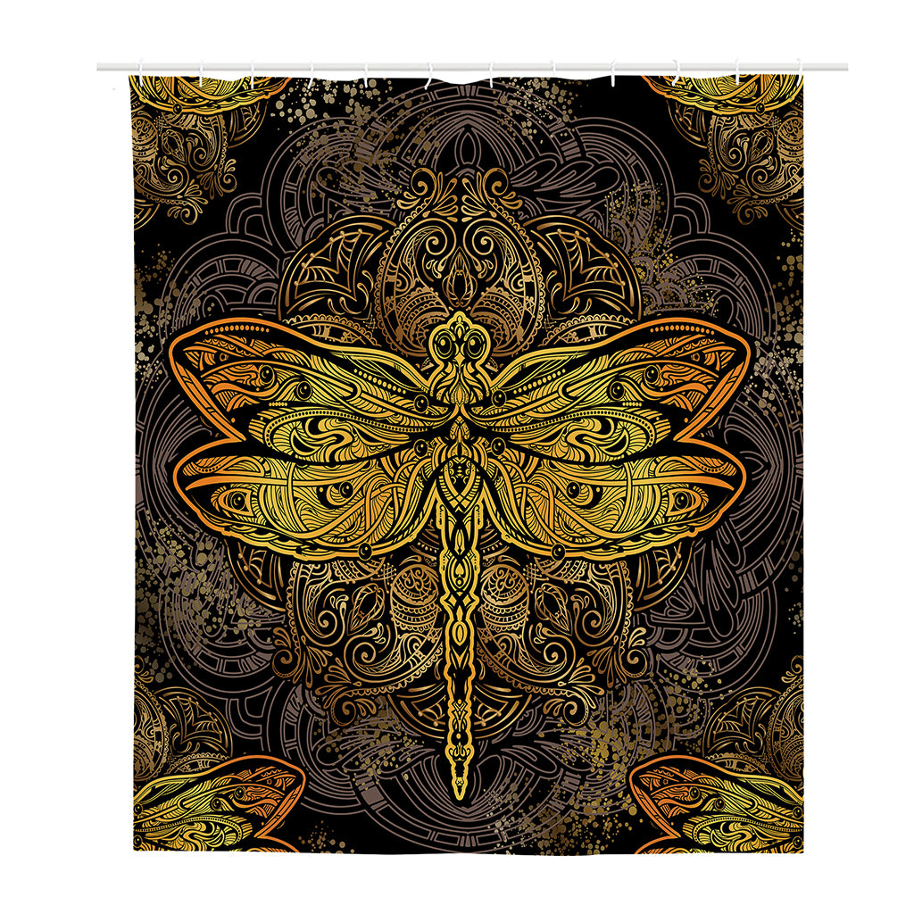 Gold Boho Dragonfly Print Polyester Shower Curtain