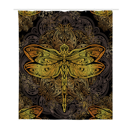 Gold Boho Dragonfly Print Polyester Shower Curtain