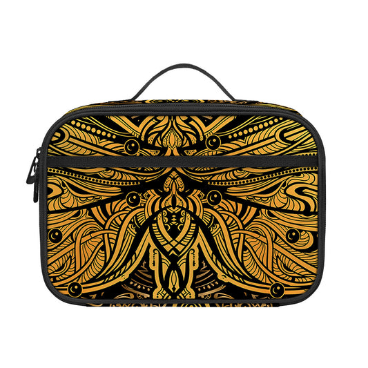 Gold Boho Dragonfly Print Portable Lunch Bag