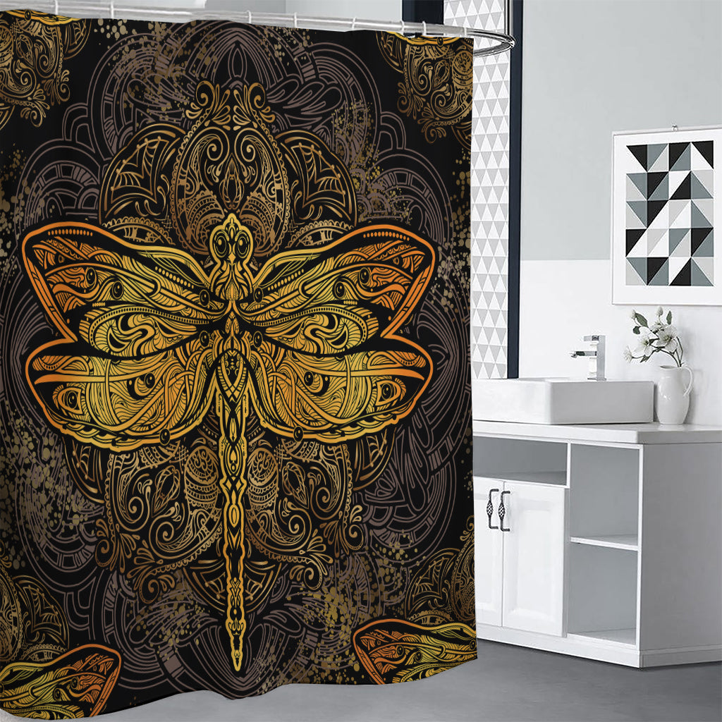 Gold Boho Dragonfly Print Premium Shower Curtain