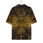 Gold Boho Dragonfly Print Rayon Hawaiian Shirt