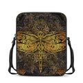 Gold Boho Dragonfly Print Rectangular Crossbody Bag