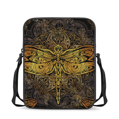 Gold Boho Dragonfly Print Rectangular Crossbody Bag