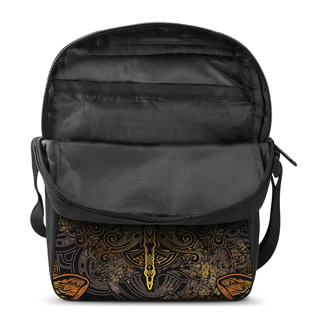 Gold Boho Dragonfly Print Rectangular Crossbody Bag