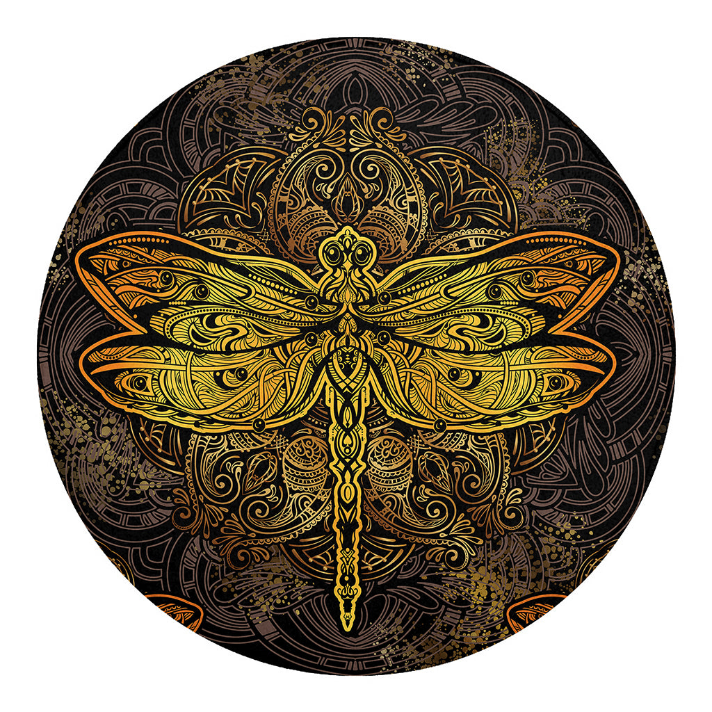 Gold Boho Dragonfly Print Round Blanket