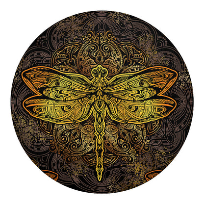 Gold Boho Dragonfly Print Round Blanket