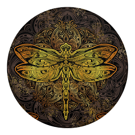 Gold Boho Dragonfly Print Round Blanket