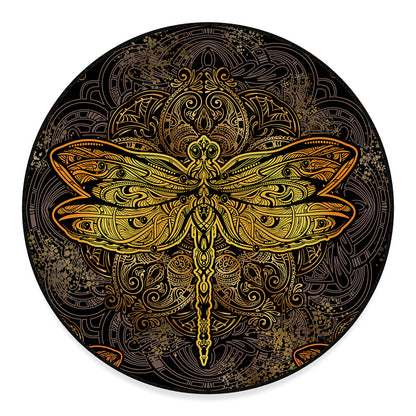 Gold Boho Dragonfly Print Round Floor Mat