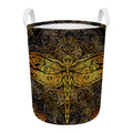 Gold Boho Dragonfly Print Round Laundry Basket