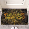Gold Boho Dragonfly Print Rubber Doormat