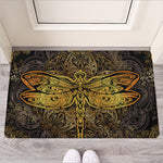 Gold Boho Dragonfly Print Rubber Doormat