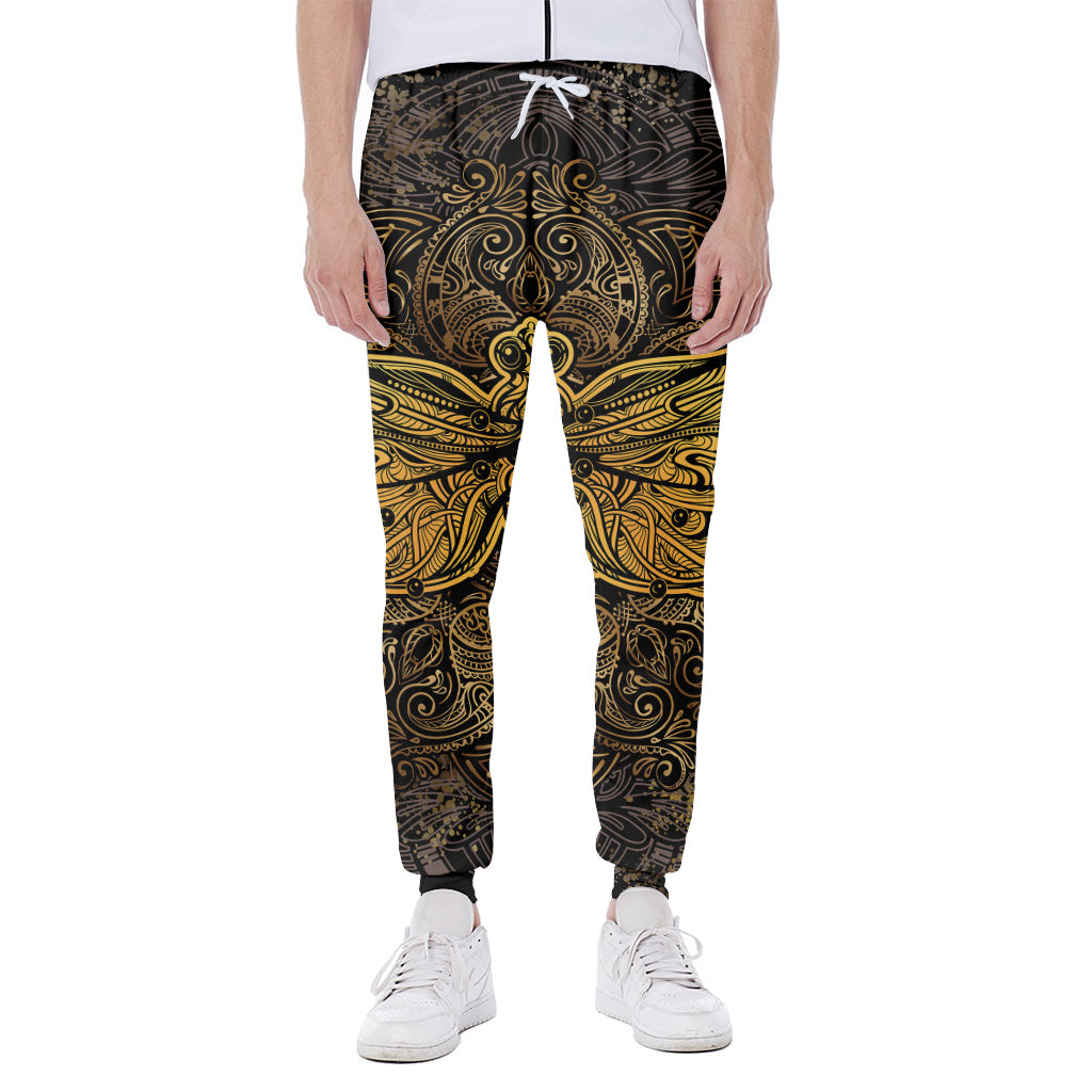 Gold Boho Dragonfly Print Scuba Joggers