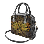 Gold Boho Dragonfly Print Shoulder Handbag