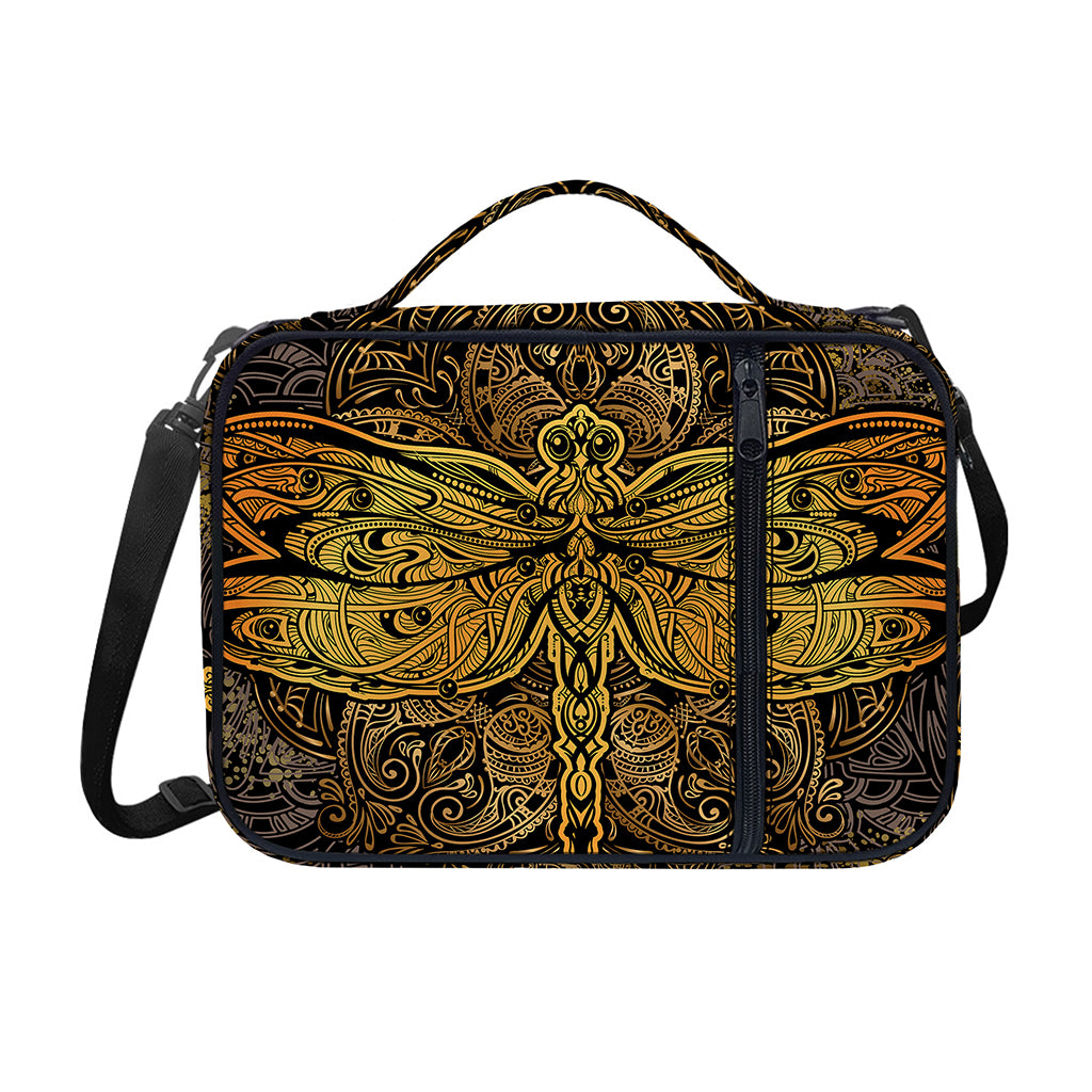 Gold Boho Dragonfly Print Shoulder Strap Bible Bag