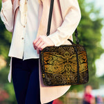 Gold Boho Dragonfly Print Shoulder Strap Bible Bag
