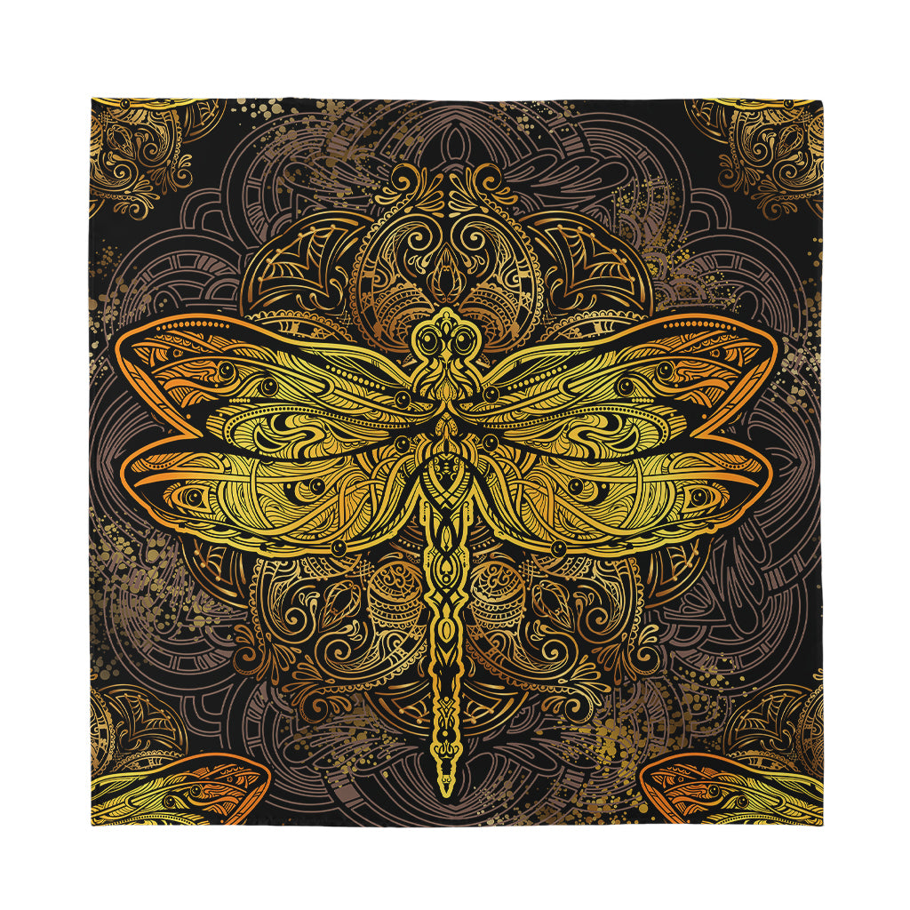 Gold Boho Dragonfly Print Silk Bandana