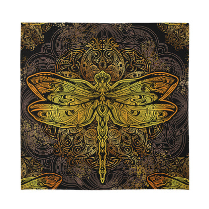 Gold Boho Dragonfly Print Silk Bandana