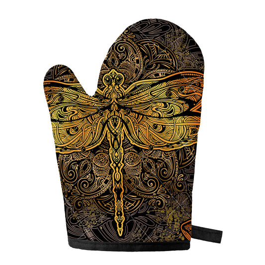 Gold Boho Dragonfly Print Single Oven Mitt