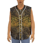 Gold Boho Dragonfly Print Sleeveless Baseball Jersey