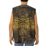 Gold Boho Dragonfly Print Sleeveless Baseball Jersey