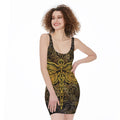 Gold Boho Dragonfly Print Sleeveless Bodycon Dress