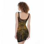 Gold Boho Dragonfly Print Sleeveless Bodycon Dress