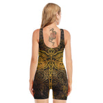 Gold Boho Dragonfly Print Sleeveless One Piece Swimsuit