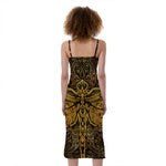 Gold Boho Dragonfly Print Slim Fit Midi Cami Dress
