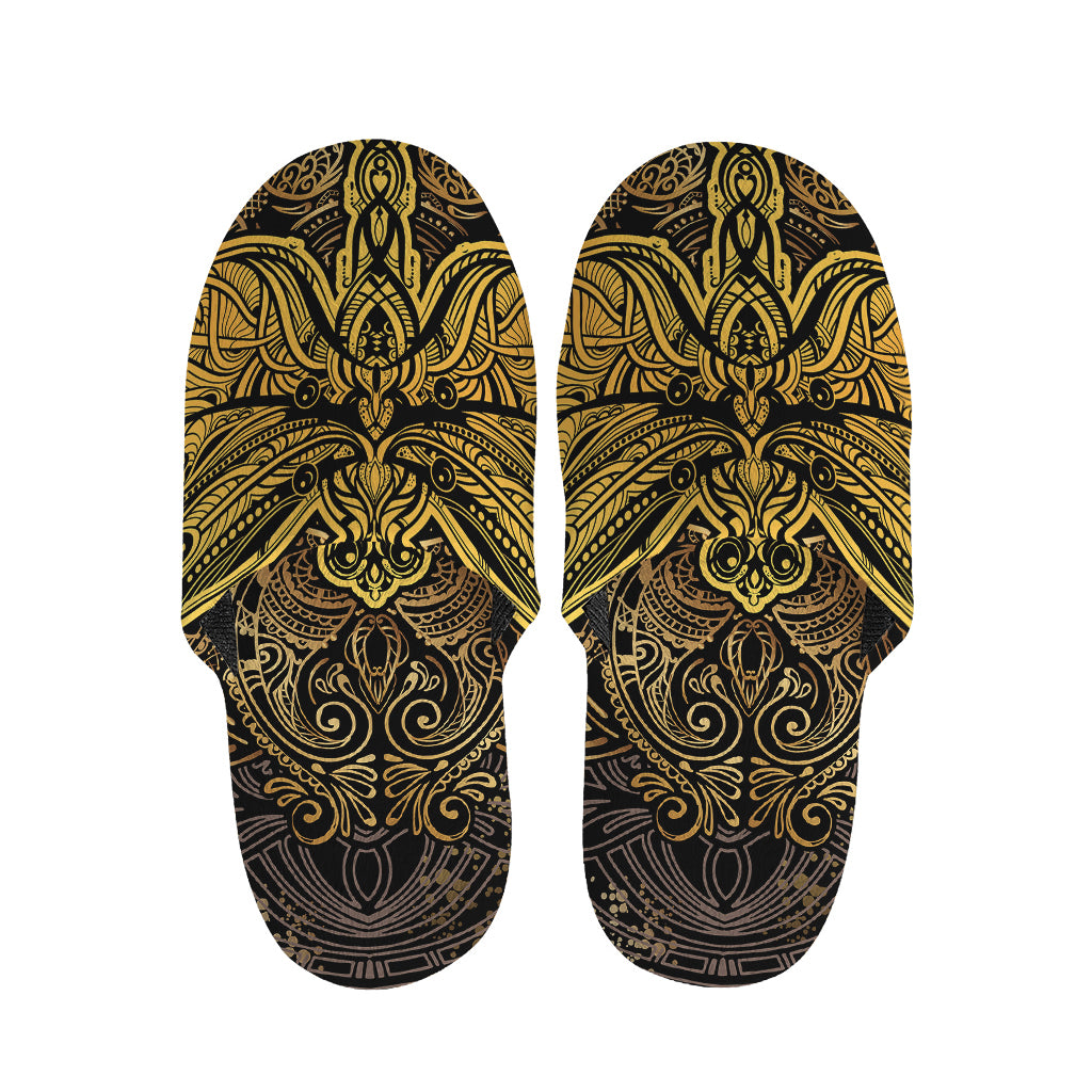 Gold Boho Dragonfly Print Slippers