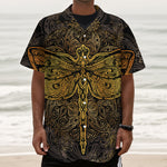 Gold Boho Dragonfly Print Textured Short Sleeve Shirt