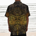 Gold Boho Dragonfly Print Textured Short Sleeve Shirt