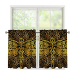 Gold Boho Dragonfly Print Tier Curtains
