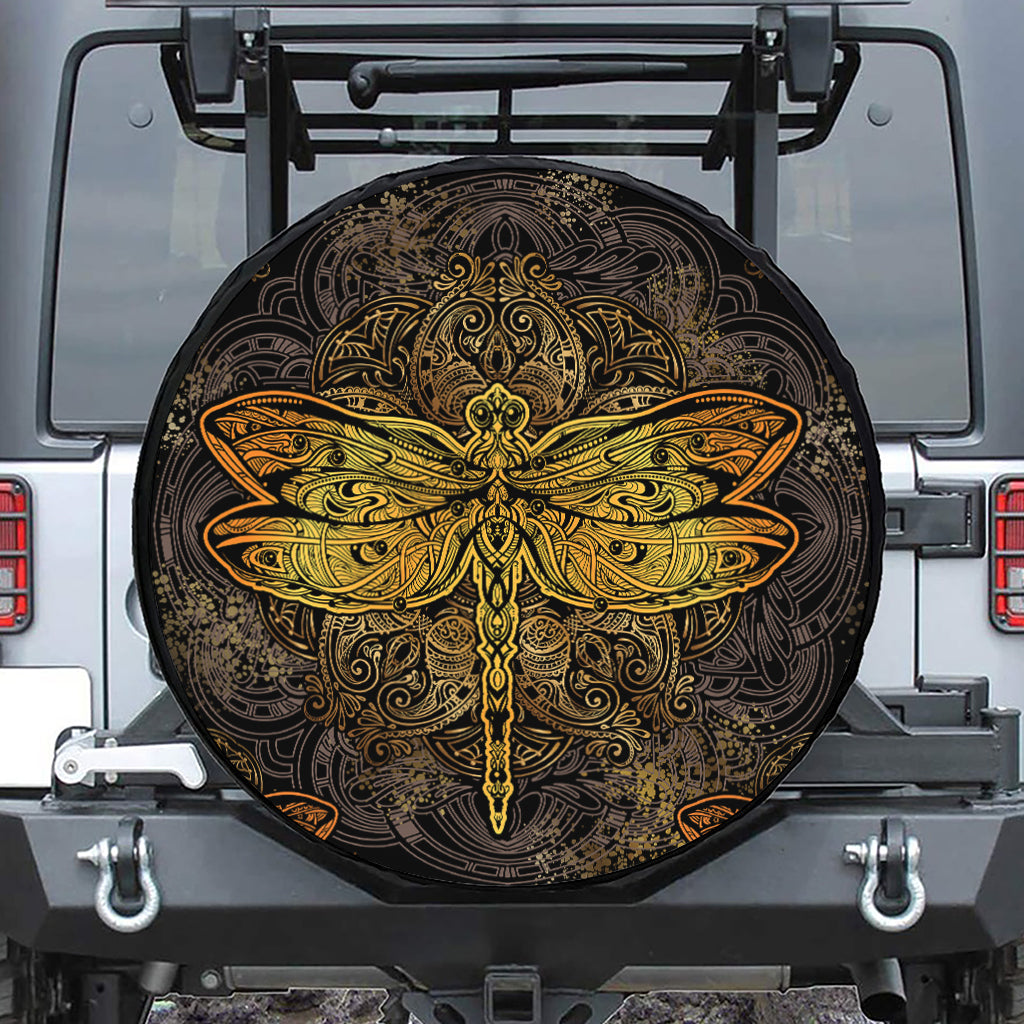 Gold Boho Dragonfly Print Tire Cover