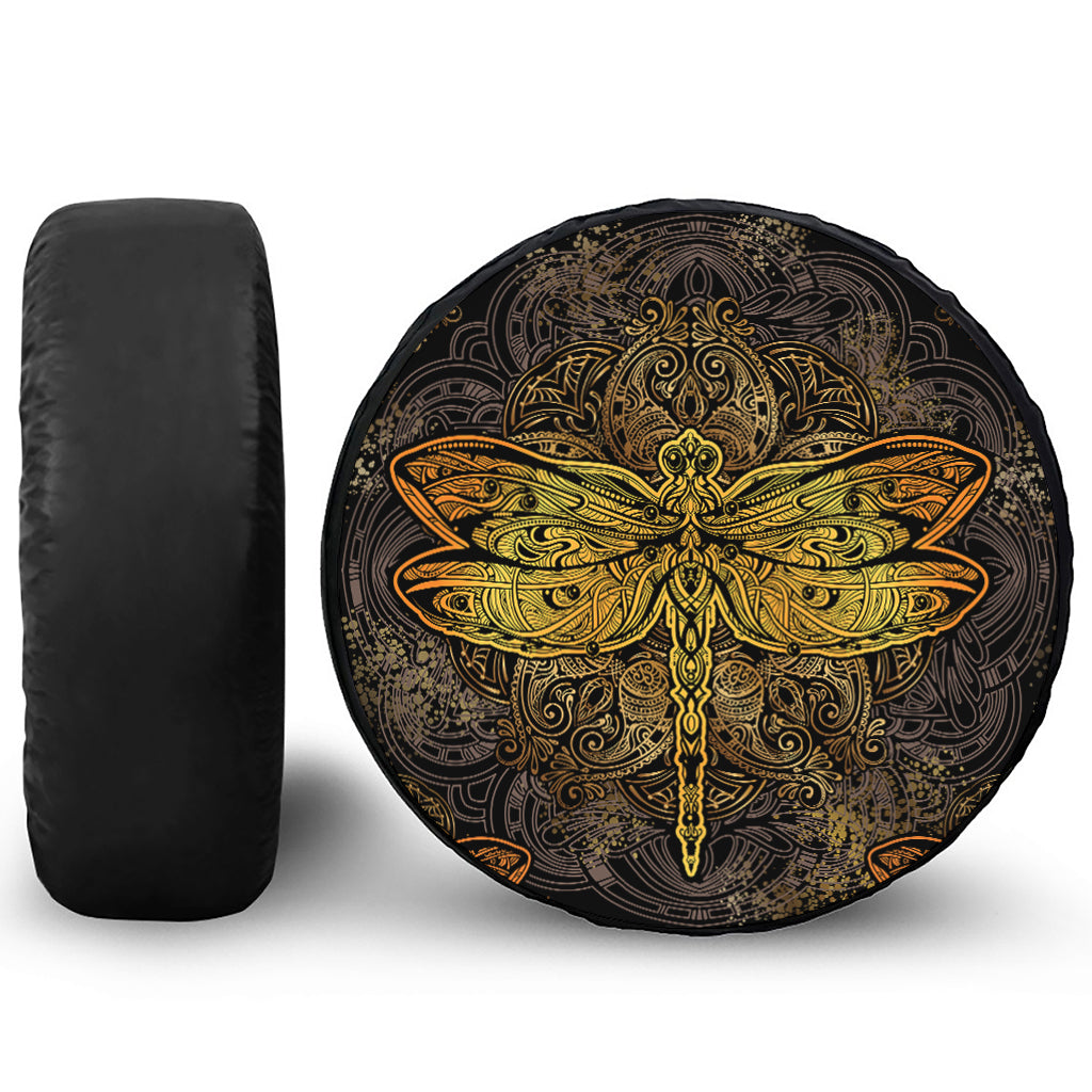 Gold Boho Dragonfly Print Tire Cover