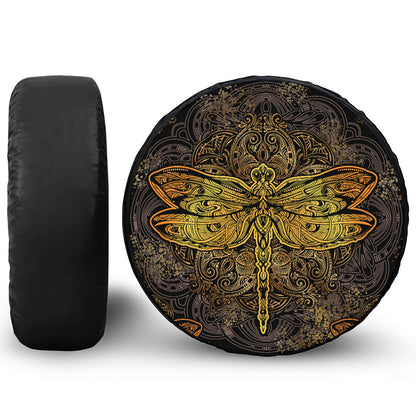 Gold Boho Dragonfly Print Tire Cover