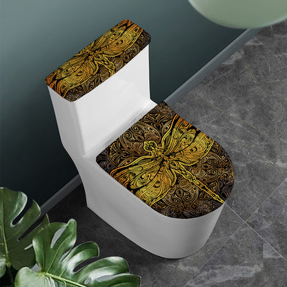 Gold Boho Dragonfly Print Toilet Lid And Tank Cover Set