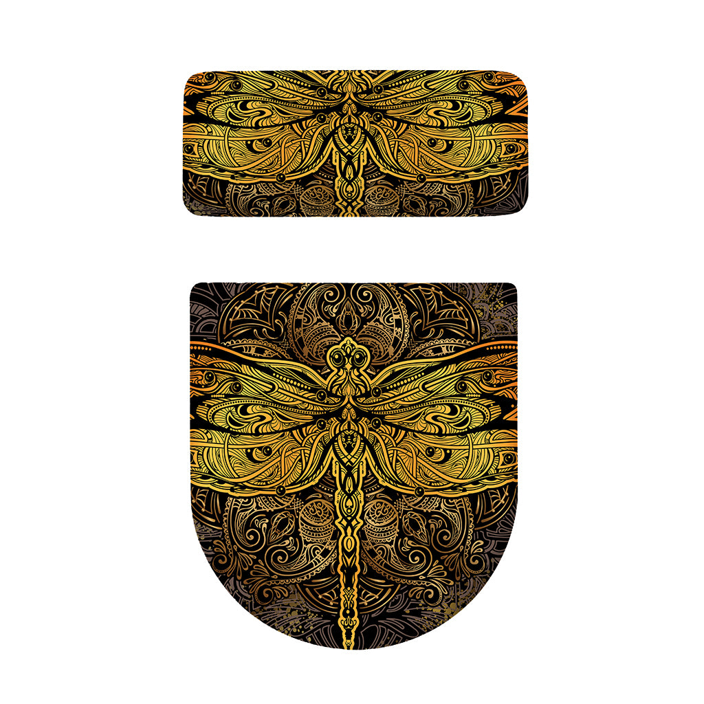 Gold Boho Dragonfly Print Toilet Lid And Tank Cover Set