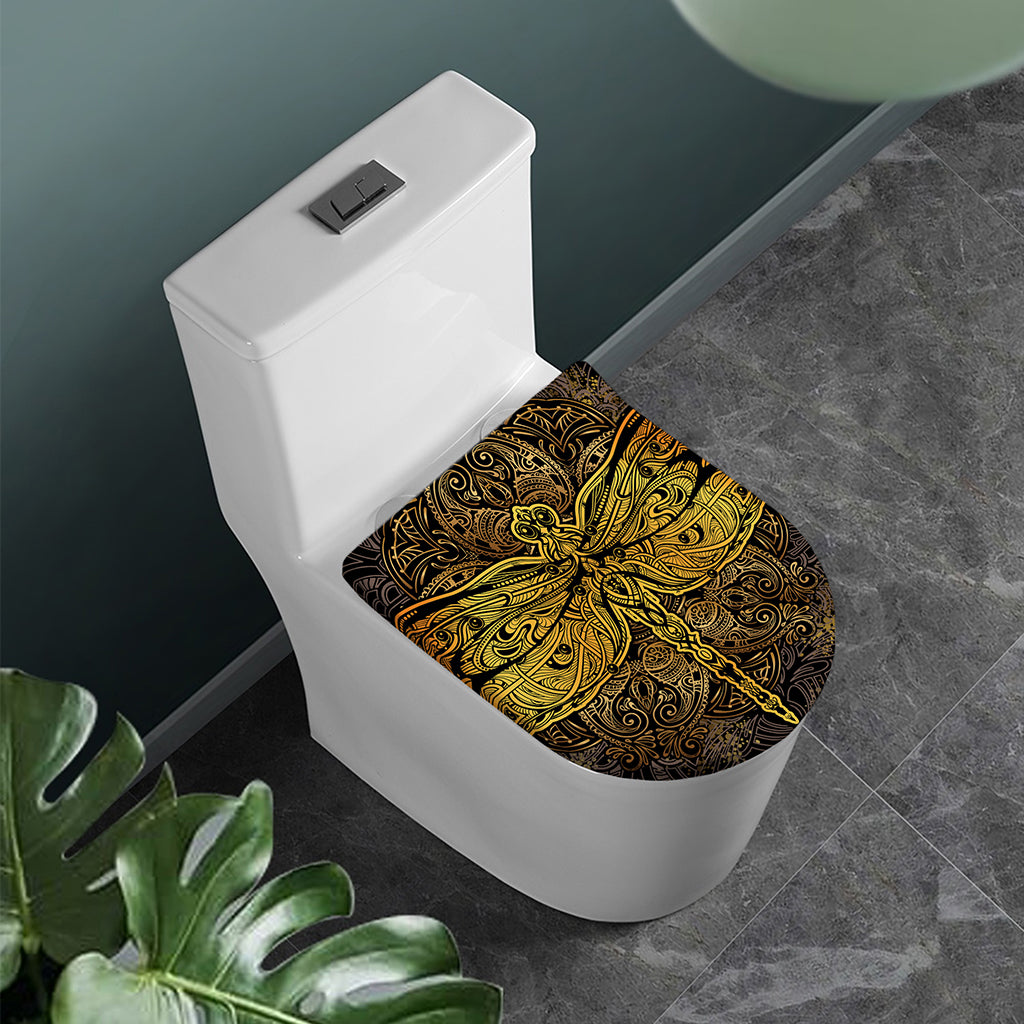 Gold Boho Dragonfly Print Toilet Lid Cover