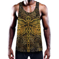 Gold Boho Dragonfly Print Men's Workout Tank Top