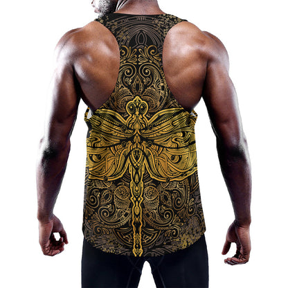 Gold Boho Dragonfly Print Training Tank Top