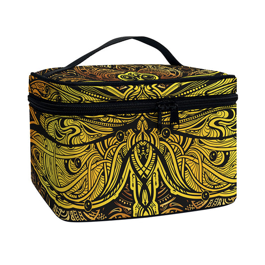 Gold Boho Dragonfly Print Travel Makeup Bag