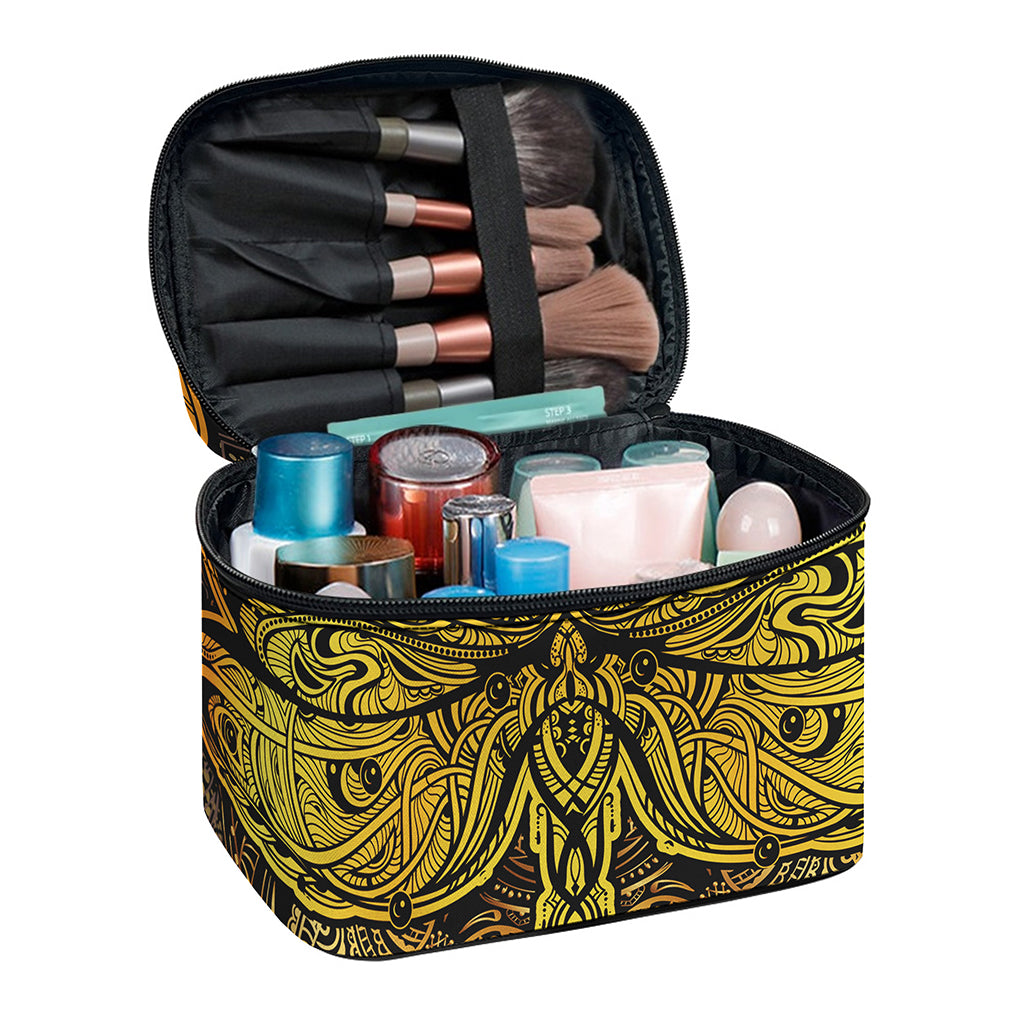 Gold Boho Dragonfly Print Travel Makeup Bag