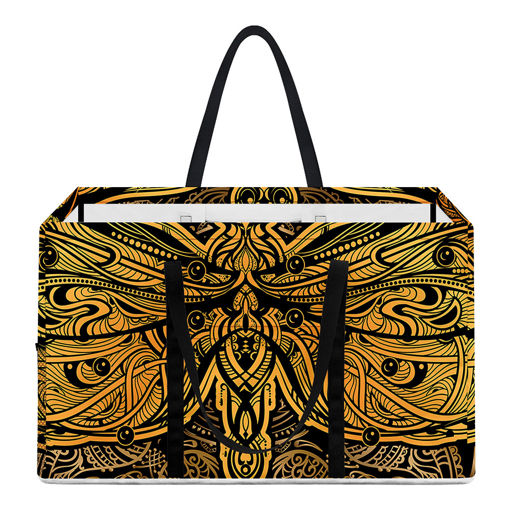 Gold Boho Dragonfly Print Utility Tote Bag