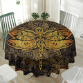 Gold Boho Dragonfly Print Waterproof Round Tablecloth