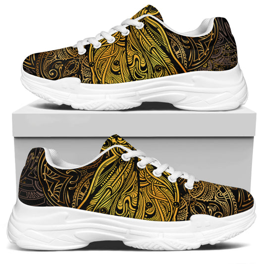 Gold Boho Dragonfly Print White Chunky Shoes