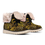 Gold Boho Dragonfly Print Winter Boots