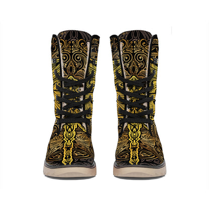 Gold Boho Dragonfly Print Winter Boots