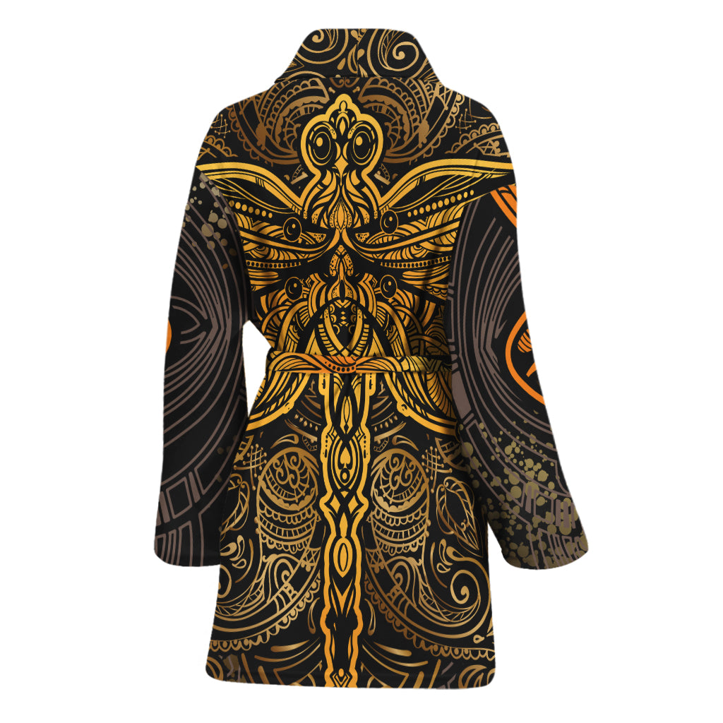 Gold Boho Dragonfly Print Women's Bathrobe