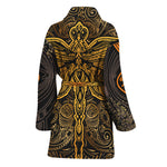 Gold Boho Dragonfly Print Women's Bathrobe